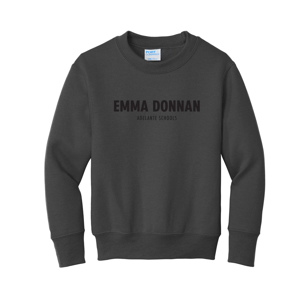 Youth - Port & Company Youth Core Fleece Crewneck Sweatshirt (Emma Donnan - Black Text)