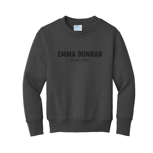 Youth - Port & Company Youth Core Fleece Crewneck Sweatshirt (Emma Donnan - Black Text)